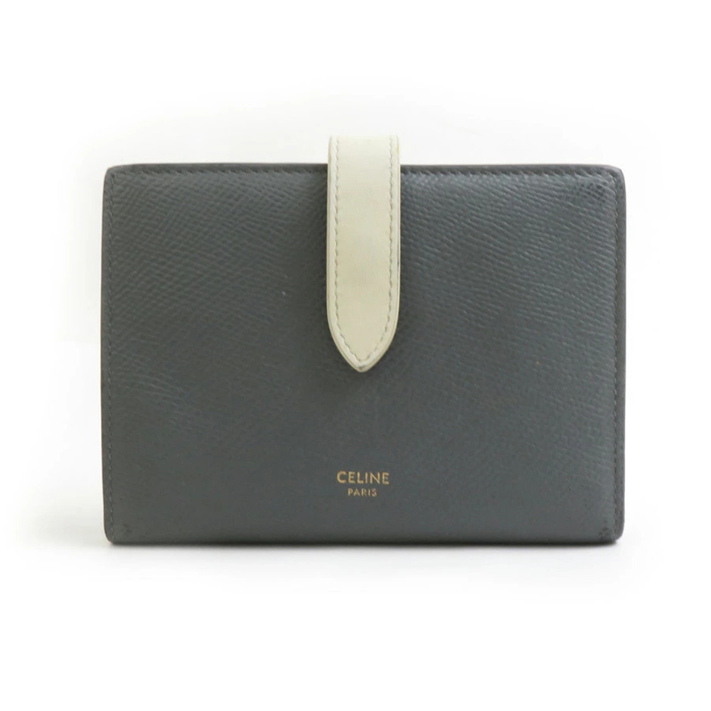 Celine Bi fold Wallet Strap Leather Gray Ivory White
